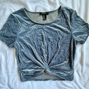 F21 Women's Velvet Twist Front Top - Blue